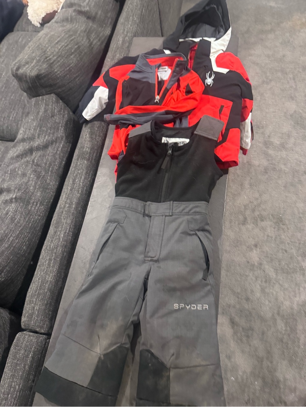 Spyder Kids Red, Black & Gray Ski Jacket and Bib Pants Set